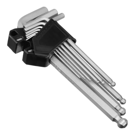 Набор ключей имбусовых, HEX, 1,5-10 мм, CrV, 9 шт., удлиненные, с шаром Сибртех 123647 купить в Магнитогорске