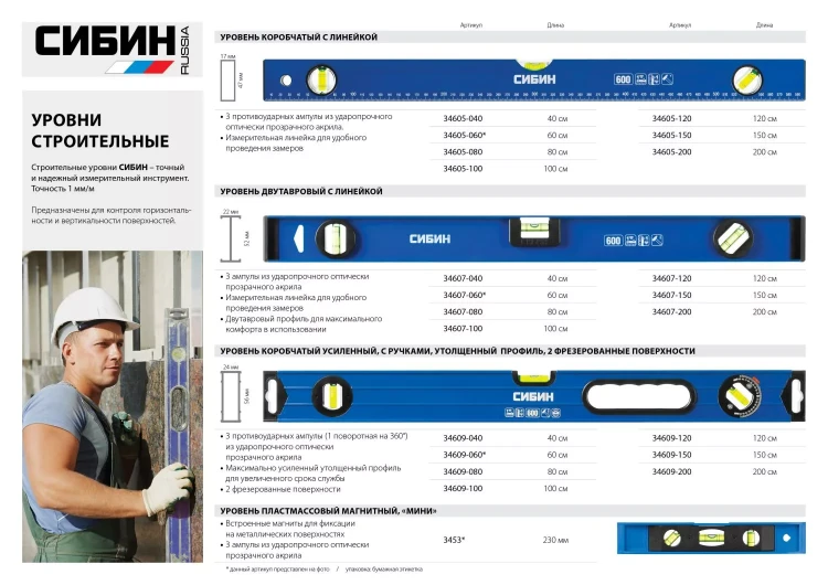 Уровень СИБИН "МИНИ" пластмассовый с магнитом, 230мм 3453 купить в Магнитогорске
