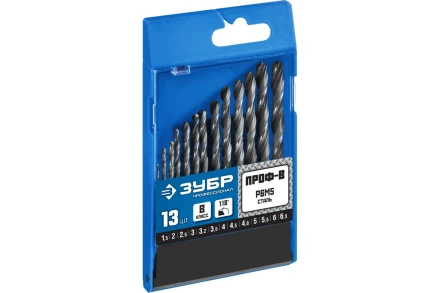 ЗУБР ПРОФ-В, 13 шт, (1.5-6.5 мм), сталь Р6М5, класс В, набор сверл по металлу, Профессионал (29621-H13) купить в Магнитогорске
