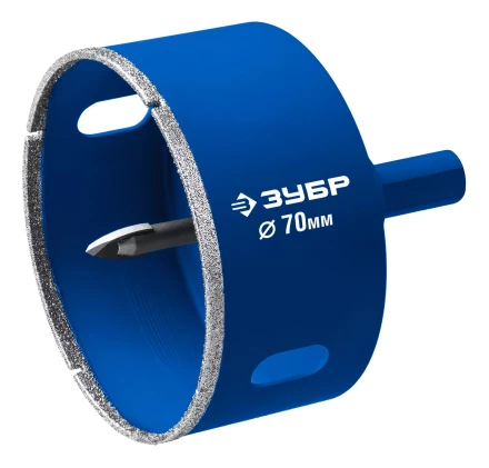 ЗУБР АГК d 70 мм (центр. сверло, трехгр. хвост, Р60), Алмазная коронка, Профессионал (29850-70) купить в Магнитогорске