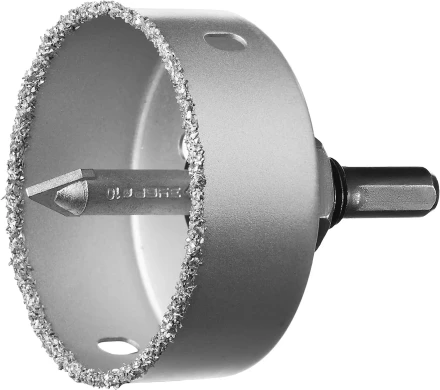 Коронка-чашка ЗУБР &quot;ПРОФЕССИОНАЛ&quot; c карбид-вольфрамовым нанесением, 76 мм, высота 25 мм, в сборе с державкой и сверлом 33360-076_z01 купить в Магнитогорске