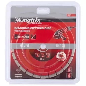 Диск алмазный отрезной сегментный ф230х22,2мм тонкий сухое резание MATRIX Professional 730677 купить в Магнитогорске