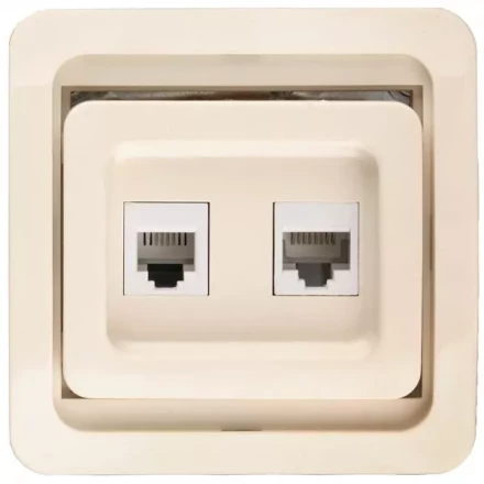 Розетка СВЕТОЗАР &quot;ГАММА&quot; комбинированная, телефонная + компьютерная, цвет бежевый SV-54119-B купить в Магнитогорске