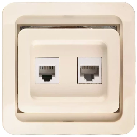 Розетка СВЕТОЗАР &quot;ГАММА&quot; комбинированная, телефонная + компьютерная, цвет бежевый SV-54119-B купить в Магнитогорске