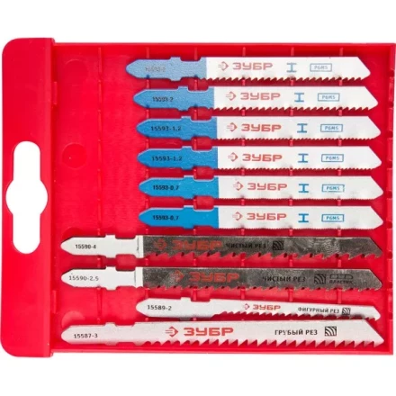 Набор ЗУБР &quot;ЭКСПЕРТ&quot; Полотна для эл/лобзика, по дер. и мет., EU-хвост., пласт.бокс, 10шт 15586-H10 купить в Магнитогорске