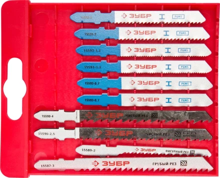 Набор ЗУБР &quot;ЭКСПЕРТ&quot; Полотна для эл/лобзика, по дер. и мет., EU-хвост., пласт.бокс, 10шт 15586-H10 купить в Магнитогорске