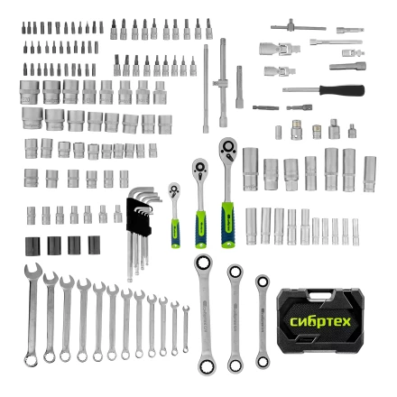 Набор инструментов Сибртех 14172, 1/2&quot;, 3/8&quot;, 1/4&quot;, пластиковый кейс 160 предм. купить в Магнитогорске