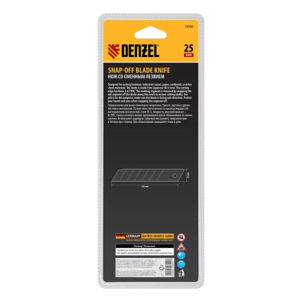 Нож, 25 мм, сменное лезвие, SK4, корпус из ABS + TPR, торцевой зажим Denzel 78908 купить в Магнитогорске