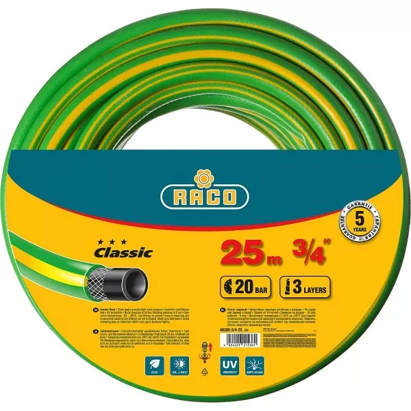Шланг RACO CLASSIC поливочный, 20атм., армированный, 3-х слойный, 3/4"х25м 40306-3/4-25_z01 купить в Магнитогорске