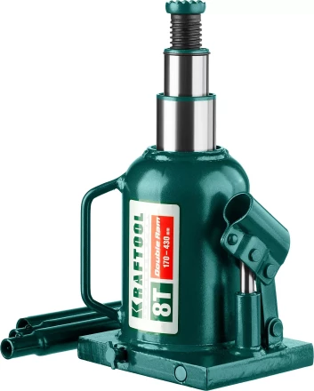 Домкрат гидравлический бутылочный &quot;Double Ram&quot;, сварной, телескопический, 8т, 170-430мм, KRAFTOOL 43463-8 43463-8 купить в Магнитогорске