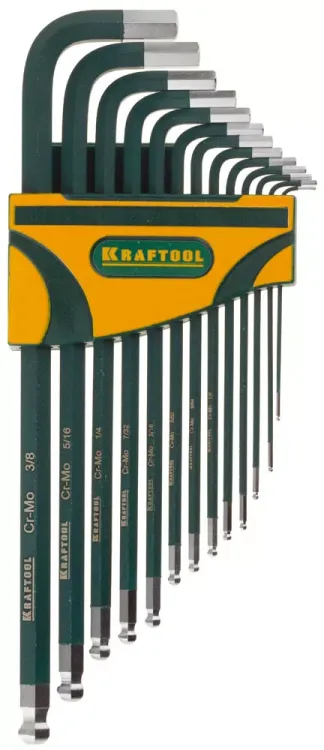 Набор ключей имбусовых KRAFTOOL"INDUSTRIE" длинные,дюймовые,Cr-Mo сталь(S2),Cr покрытие с противоскол напыл,SAE HEX0.05-3/8,13шт 27444-H13 купить в Магнитогорске