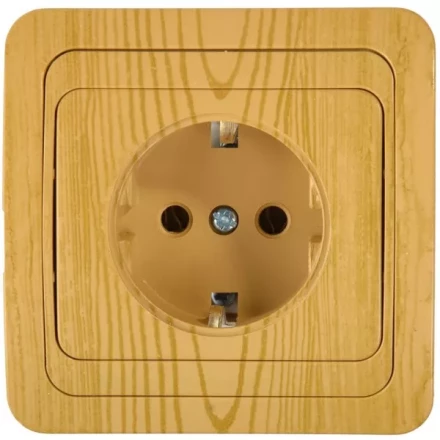 Розетка СВЕТОЗАР &quot;ГАММА&quot; с заземлением, одинарная, цвет ольха, 16А/~250В SV-54105-A купить в Магнитогорске
