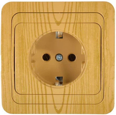 Розетка СВЕТОЗАР &quot;ГАММА&quot; с заземлением, одинарная, цвет ольха, 16А/~250В SV-54105-A купить в Магнитогорске