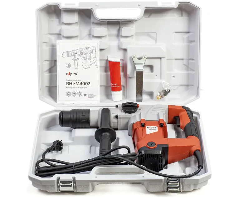 Перфоратор ESPIRA RHI-M4002 (sds max 220 – 240В/50 Гц, мощность 1500 Вт, эн.удара 10 Дж, вес 7.2 кг, кейс), 400551 купить в Магнитогорске