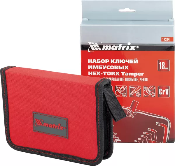 Набор ключей шестигранных имбусовых HEX-TORX  18 шт: HEX 1.5–10 мм T10-T50 CrV короткие сатин MATRIX 12314 купить в Магнитогорске