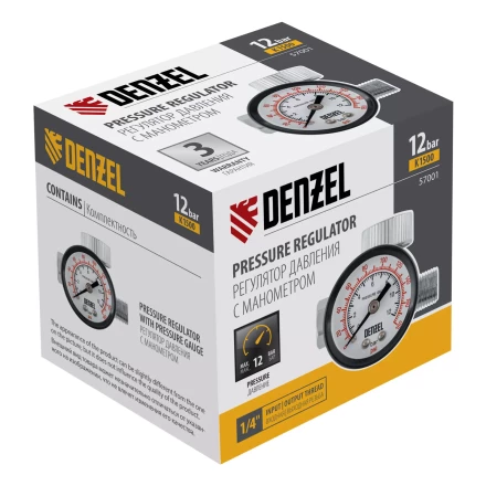 Регулятор давления с манометром для краскораспылителя Denzel K1500, 12 бар, 1/4&quot;, 57001 купить в Магнитогорске