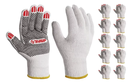 ЗУБР ОПТИМА, L (9), х/б перчатки с ПВХ покрытием (точка), 10 класс, 10 пар (11440-L10) купить в Магнитогорске