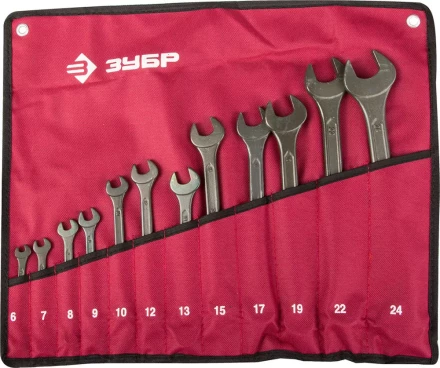 Набор ЗУБР Ключи комбинированные, серия &quot;Т-80&quot;, хромованадиевая сталь, зелёный цинк, 6-24мм, 12шт 27025-H12 купить в Магнитогорске