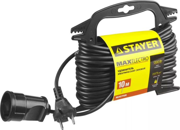 Удлинитель электрический "MAXElectro" на маленькой рамке, 10 м, 1 гнездо, STAYER 55014-10 купить в Магнитогорске