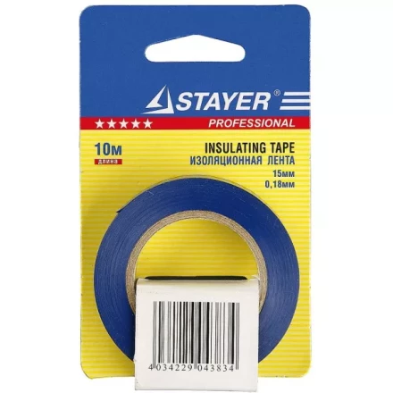 Изолента, STAYER Profi 12292-B-15-10, ПВХ, на карточке, 15мм х 10м х 0,18мм, синяя 12292-B-15-10 купить в Магнитогорске
