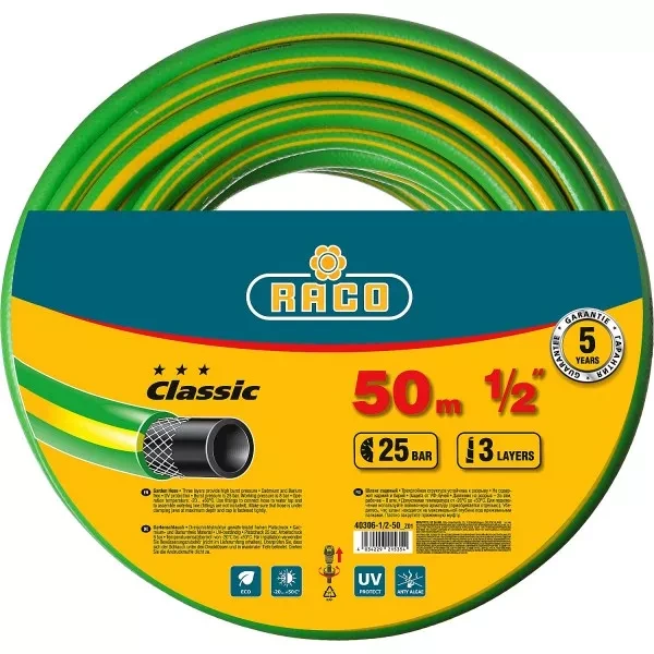Шланг RACO CLASSIC поливочный, 25атм., армированный, 3-х слойный, 1/2"х50м 40306-1/2-50_z01 купить в Магнитогорске