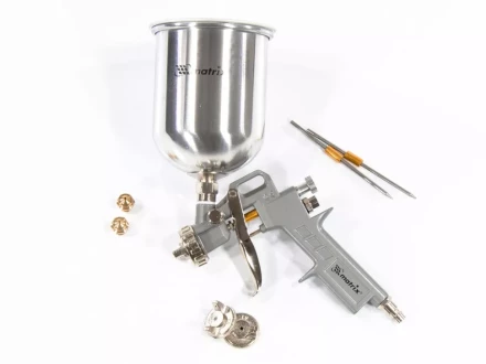 Пневматический краскопульт с верхним бачком V=1,0 л + сопла диаметром 1.2, 1.5 и 1.8 мм  MATRIX 57315 купить в Магнитогорске