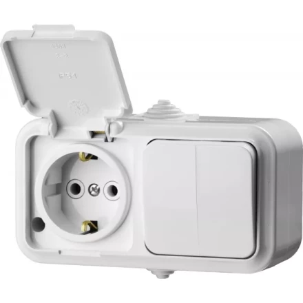 Блок STAYER &quot;MASTER&quot; &quot;MAXIMA&quot; розетка одноместная с заземлением и защитной крышкой, IP54, 16А, 220В, и выключатель двухклавишный, IP54, 10А, 220В 54313-W купить в Магнитогорске