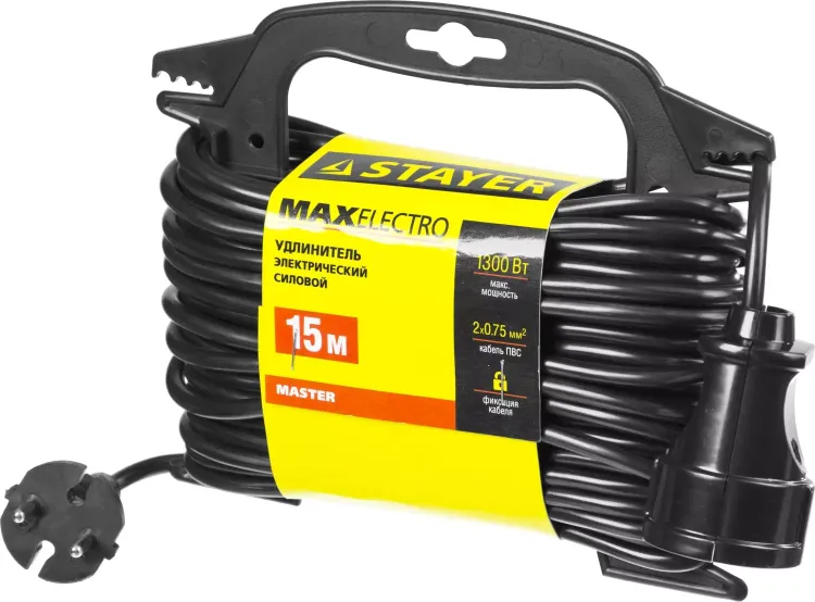 Удлинитель электрический "MAXElectro" на маленькой рамке, 15 м, 1 гнездо, STAYER 55014-15 купить в Магнитогорске