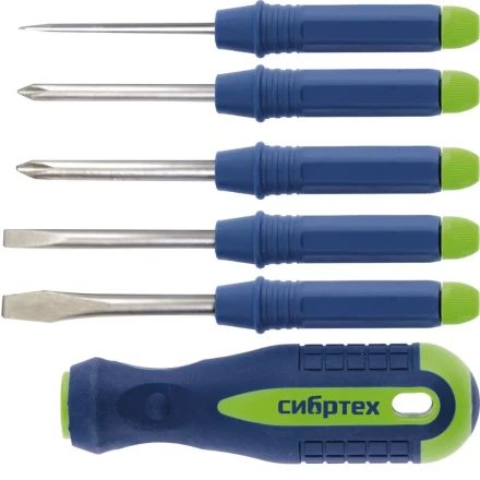 Отвертка со сменными насадками 5 штук CrV Сибртех артикул 13384 купить в Магнитогорске