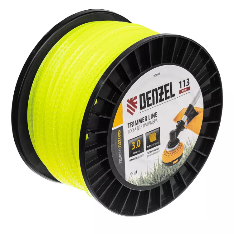 Леска для триммера зубчатый квадрат, 3,0мм х 113м, на DIN катушке FLEX CORD// Denzel 96806 купить в Магнитогорске