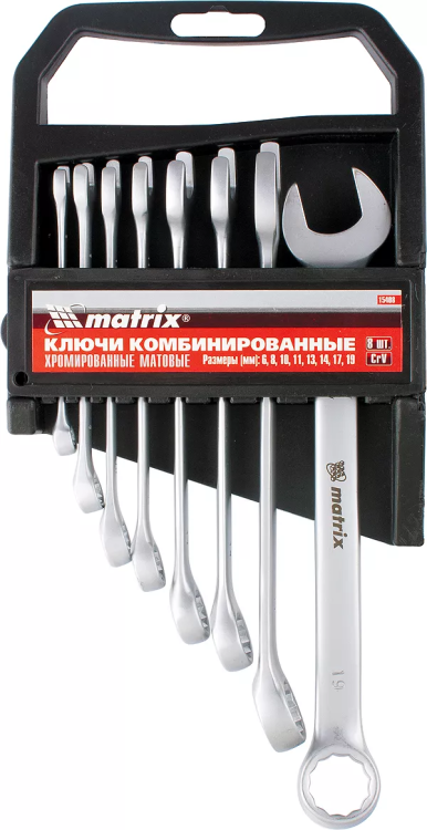 Набор ключей комбинированных 6 - 22 мм 12 шт. CrV матовый хром MATRIX 15412 купить в Магнитогорске