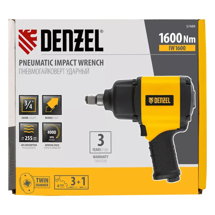 Ударный пневмогайковерт Denzel IW1600 57489, 3/4", 4000 об/мин, 1600 Нм купить в Магнитогорске