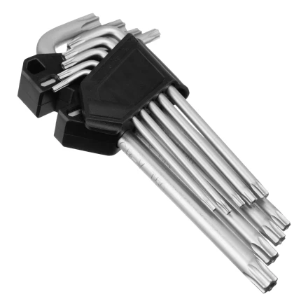 Набор ключей имбусовых Torx-Tempered, TT10-50, CrV, 9 шт., удлиненные Сибртех 123717 купить в Магнитогорске