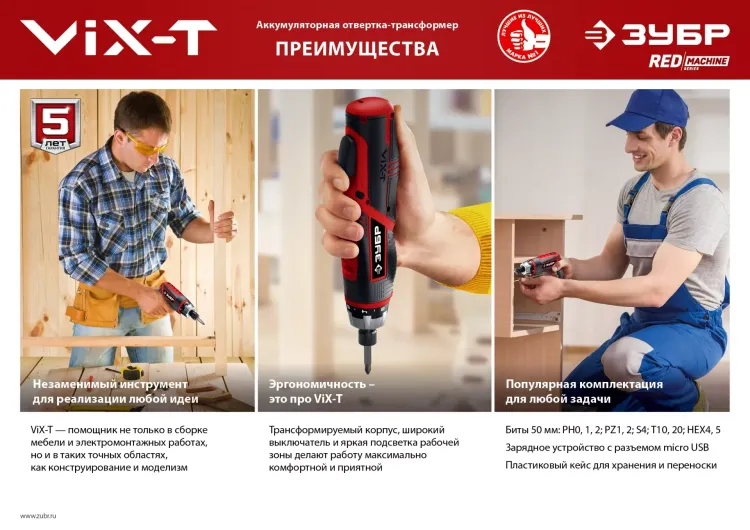 Отвертка-трансформер ViX-T ЗО-ЕМ-3.6 Ли серия МАСТЕР купить в Магнитогорске