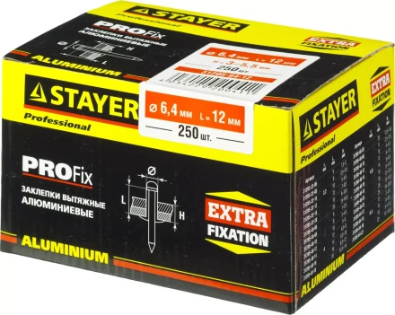 Заклепки PROFIX алюминиевые, 6,4x12мм, 250шт, STAYER Professional 31205-64-12 31205-64-12 купить в Магнитогорске