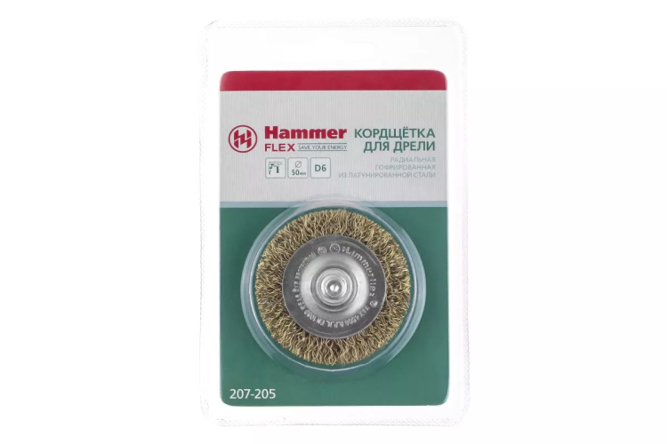 Кордщетка HAMMER плоская 50мм для дрели гофрированная латунированная сталь (207-205) купить в Магнитогорске