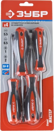 Набор ЗУБР &quot;МАСТЕР&quot;: Отвертки, Cr-v, эргономичная двухкомпонентная рукоятка, 4шт 25065-H4_z03 купить в Магнитогорске