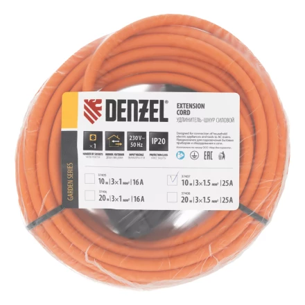 Удлинитель-шнур силовой Denzel Garden Series, ПВС, 10м, 1 розетка 3 x 1,5 мм, 3 м 37407 купить в Магнитогорске