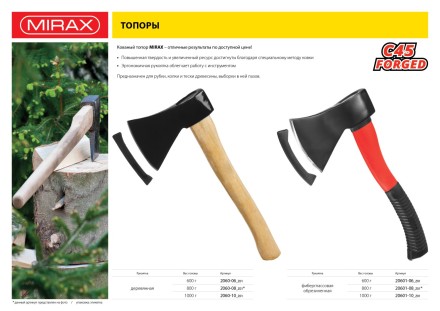 Топор MIRAX кованый с деревянной рукояткой, 600г 2060-06_z01 купить в Магнитогорске