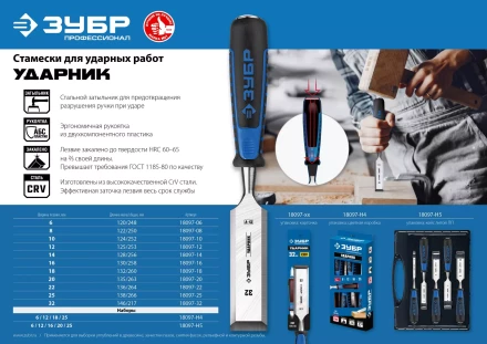 ЗУБР Ударник, 4 предм, набор стамесок-долот, Профессионал (18097-H4) купить в Магнитогорске