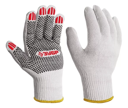 ЗУБР ОПТИМА, L (9), х/б перчатки с ПВХ покрытием (точка), 10 класс (11440-L) купить в Магнитогорске