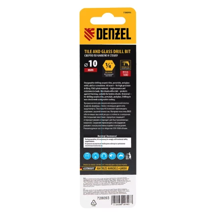 Сверло по керамической плитке Denzel 10 мм, крестовая пластина, шестигранный хвостовик, 728093 купить в Магнитогорске
