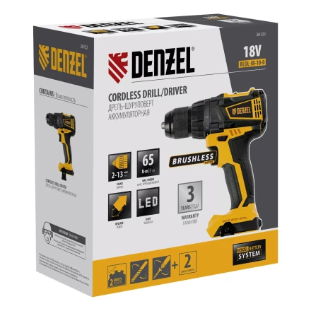 Дрель-шуруповерт аккумуляторная, бесщет. Denzel BLDL-IB-18-0, Li-Ion, 18 В 26122 купить в Магнитогорске