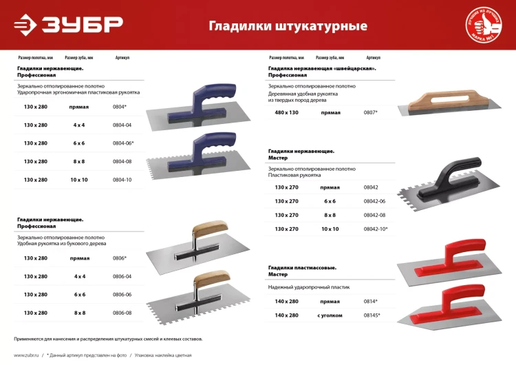 Гладилки пластмассовые с уголком Зубр серия МАСТЕР купить в Магнитогорске