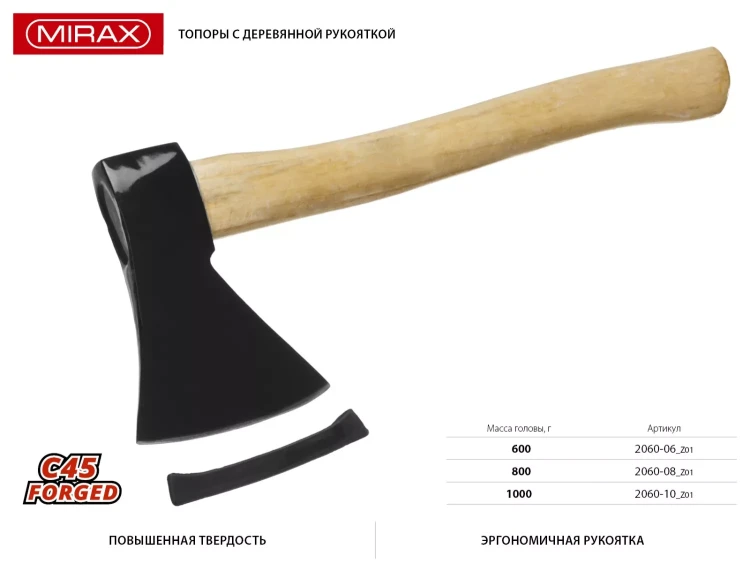 Топор MIRAX кованый с деревянной рукояткой, 1000г 2060-10_z01 купить в Магнитогорске