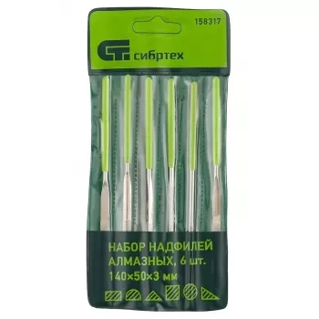 Набор надфилей алмазных 140х50х3 6 штук СИБРТЕХ 158317 купить в Магнитогорске
