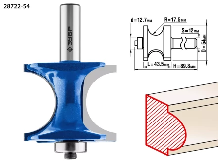 ЗУБР 54 x 51 мм, радиус 12.7 мм, фреза полустержневая с подшипником, Профессионал (28722-54) купить в Магнитогорске