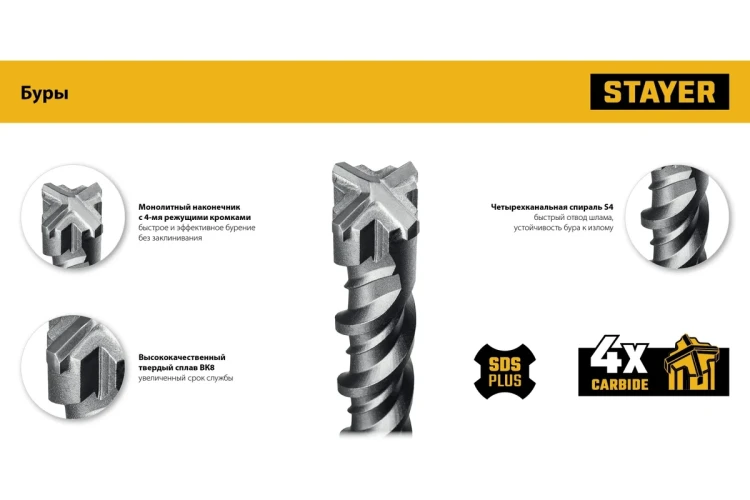 STAYER HERCULES-4Х 6x160 мм, SDS-plus бур (29290-160-06) купить в Магнитогорске