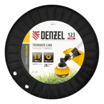Леска для триммера двухкомпонентная круглая, 3,0мм х 123м, на DIN катушке EXTRA CORD// Denzel 96810 купить в Магнитогорске
