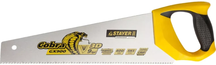 Ножовка STAYER "PROFI" "COBRA" GX900, трехгранный японский зуб, импульсная закалка, 2-х комп ручка, 9 TPI, 450мм 1514-45_z02 купить в Магнитогорске